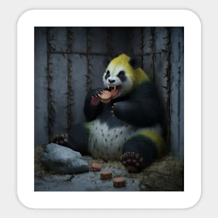 AI generated scary panda eating burgers Sticker